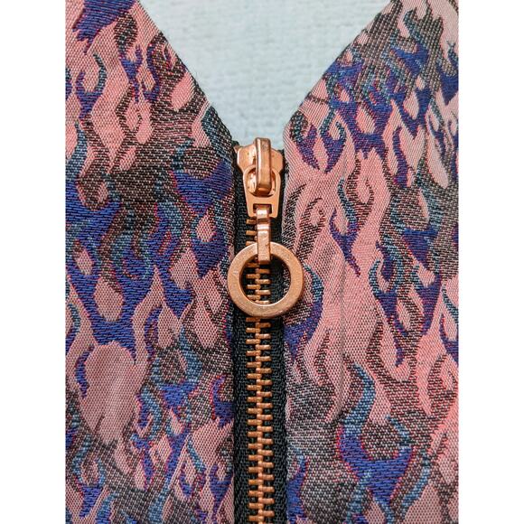 TOPSHOP Pink Jacquard Flames Mini Dress Size 6 - Picture 9 of 11